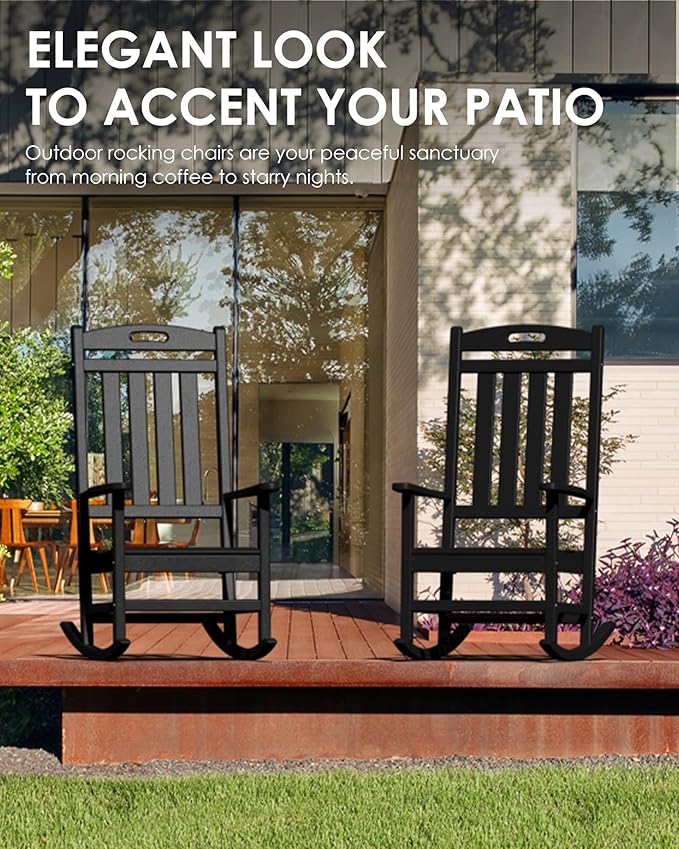 Outdoor Rocking Chair Set of 6, High Back Plastic Patio Rocking Chairs for Outside Porch Rocker Garden Lawn, All-Weather Resistant Poly Lumber Rocker Chair Outdoor, Lime