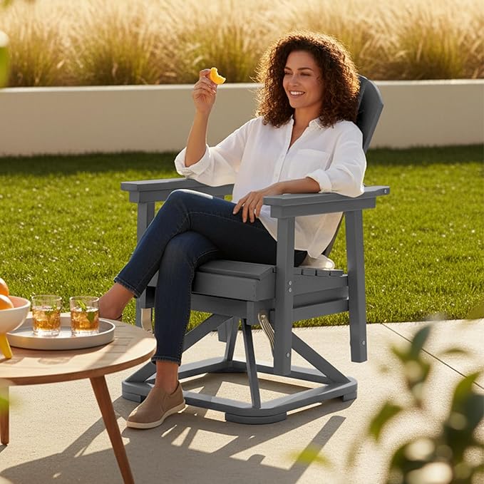 Kingdura Adirondack Swivel Glider Chair, HDPE Patio Glider Rocking Chair for Outdoor, All-Weather Glider Chair for Porch Balcony Lawn Poolside, 450LBS Capacity (Grey)