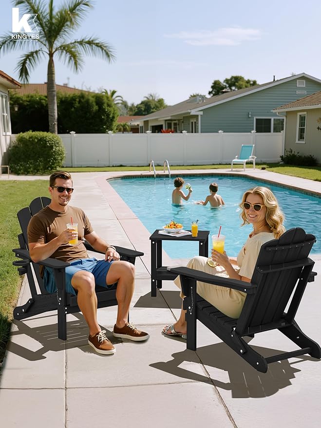 KINGYES Adjustable Folding Adirondack Chair Set of 4, 3-Position Reclining Adirondack Chairs with Cup Holder - Photo 2