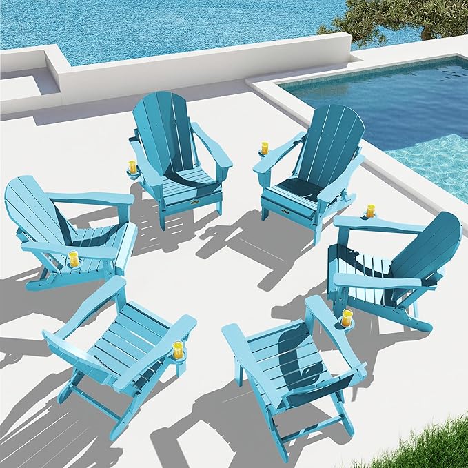 SERWALL Folding Adirondack Chair with Cup Holder Outdoor Adirondack Chairs Weather Resistant Patio Chair Fire Pit - Photo 10