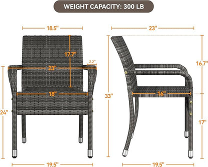 Yaheetech Set of 2 Stackable Outdoor Rattan Dining Chairs, All-Weather Firepits Armchair w/Armrests, Steel Frame for Garden, Patio, Deck, Yard, Poolside, Gray