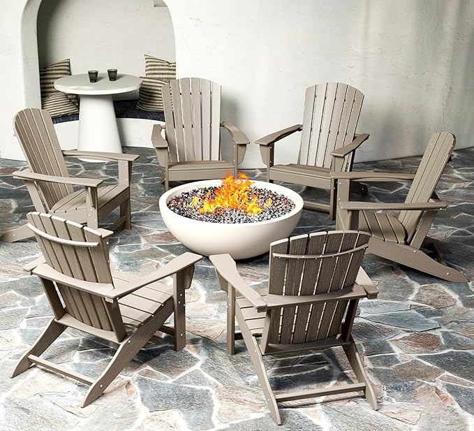 BRIOPAWS Adirondack-Chairs-Set of 6 | Wood Grain | Fire Pit Chair | Oversized | HDPE Plastic | Weather Resistant | for Deck Outdoor Poolside Campfire