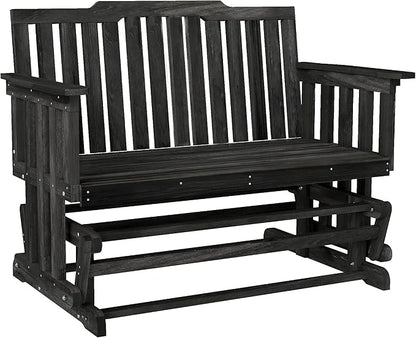 Outsunny 2-Person Patio Swing Glider Bench with Quick Drying Design and Wide Armrest, Wood Rocking Chair Loveseat for Backyard Garden Porch, Black