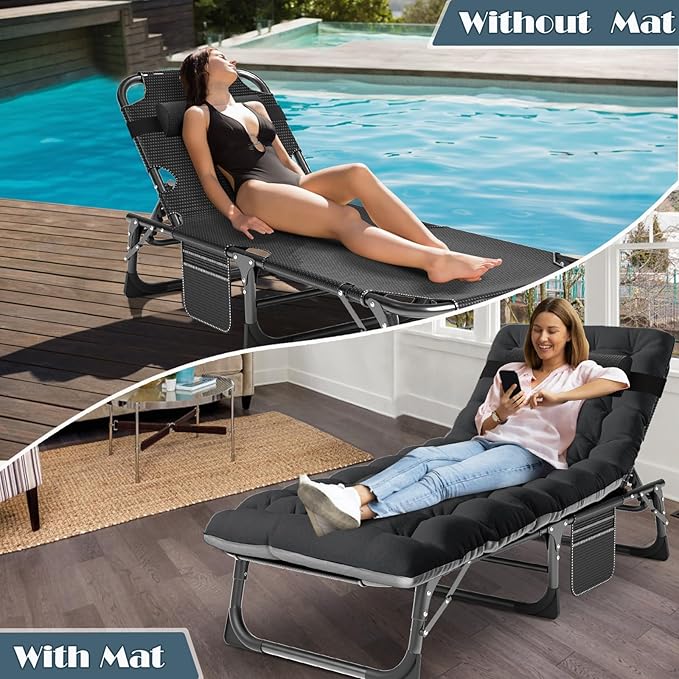 MOPHOTO Folding Chaise Lounge Chair 5-Position, Folding Cot, Heavy Duty Patio Chaise Lounges for Outside, Poolside - Photo 5