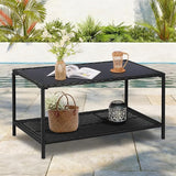 SUNNYPARK Outdoor Rattan Coffee Table 36’’ All-Weather Wicker Patio Side Tables with Glass Top and Storage Shelf - Photo 5