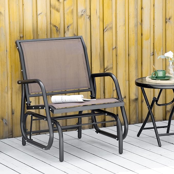 Outsunny Porch Glider, Metal Frame Swing Glider Chair with Breathable Mesh Fabric - Photo 2