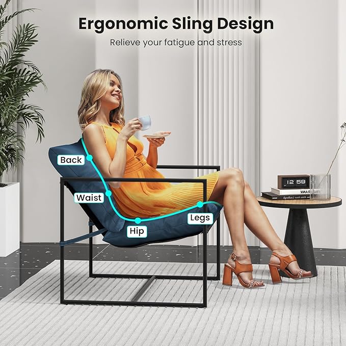 Tangkula Sling Accent Chair, Indoor Outdoor Leisure Chair with Seat & Back Cushions - Photo 8