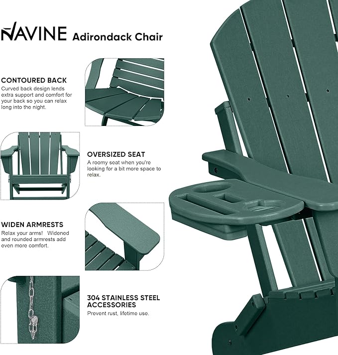 Adirondack Chair Set of 2, HDPE Folding Adirondack Chair with Multifunctional Cup Holder - Photo 4