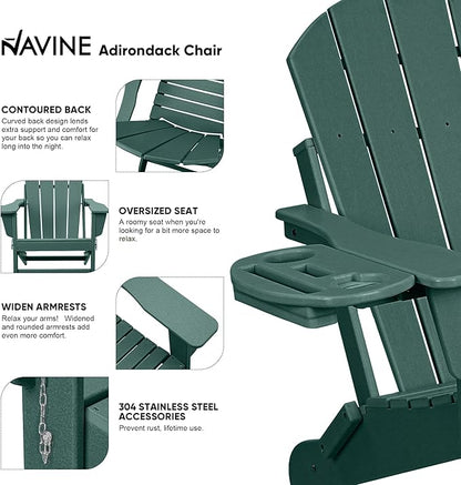 Adirondack Chair Set of 2, HDPE Folding Adirondack Chair with Multifunctional Cup Holder, Weather Resistant Fire Pit Chair for porches, patios, patios, poolsides, Decks.