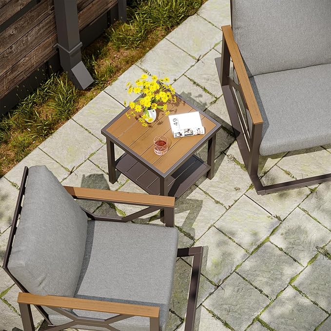Rocking Bistro Set, 3-Piece Patio Conversation Set, Galvanized Frame Patio Rocking Chairs Set of 2 with Coffee Table and Thickened All-Weather Cushion(Grey)