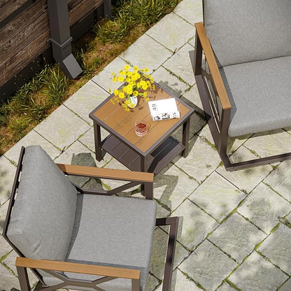 Rocking Bistro Set, 3-Piece Patio Conversation Set, Galvanized Frame Patio Rocking Chairs Set of 2 with Coffee Table and Thickened All-Weather Cushion(Grey)