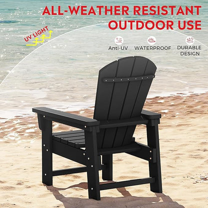 Costaelm Kids Lawn Chair Set of 2, Toddler Outdoor Chair Kids Patio Furniture and Outdoor Children Picnic Activity Baby Adirondack Chairs Set of 2 for Garden, Patio, Backyard & Beach, Black