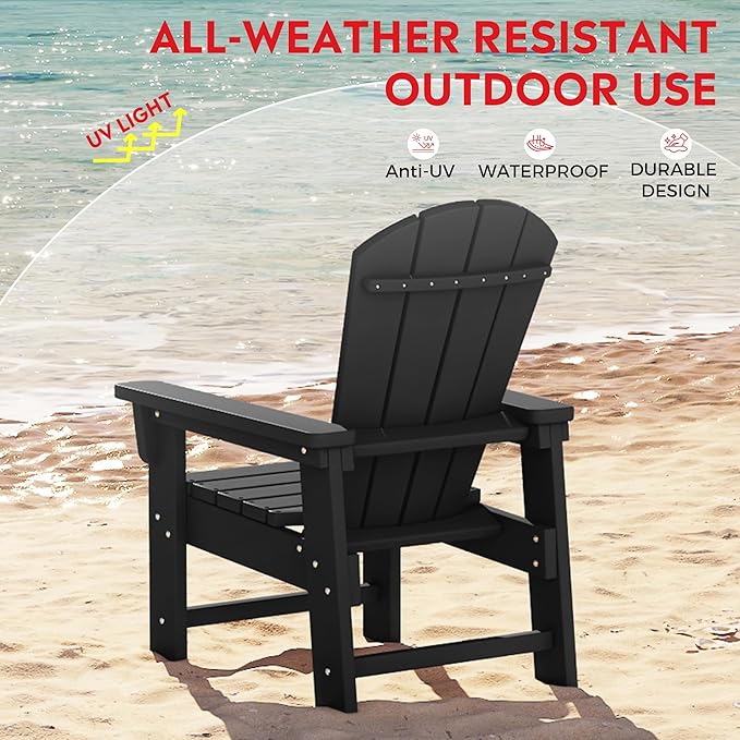 Costaelm Kids Lawn Chair, Toddler Outdoor Chair Kids Patio Furniture and Outdoor Children Picnic Activity Modern Adirondack Chairs for Garden, Patio, Backyard & Beach, Black