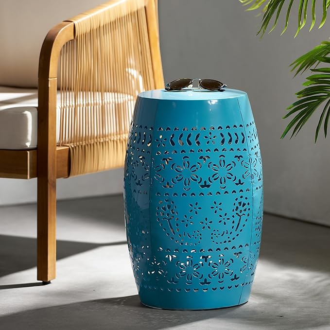 Christopher Knight Home Ruby Outdoor 12" Iron Side Table, Blue - Photo 2
