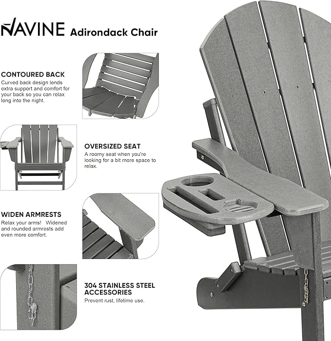 Adirondack Chair, HDPE Folding Adirondack Chair with Multifunctional Cup Holder - Photo 4