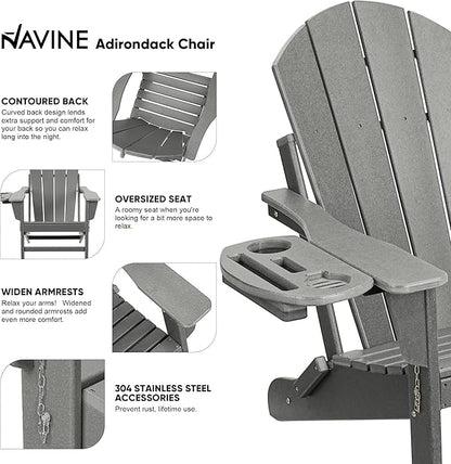 Adirondack Chair Set of 8, HDPE Folding Adirondack Chair with Multifunctional Cup Holder, Weather Resistant Fire Pit Chair for porches, patios, poolsides, Decks.