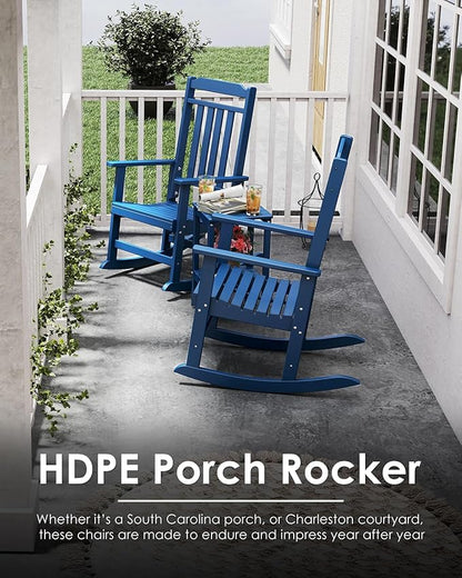 GREENVINES Outdoor-Rocking-Chairs-Set-of-4 | HDPE Plastic | Patio Rockers | Porch Rocker Chair | Oversized | High Back | Big & Tall | Blue
