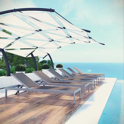 Modway Shore Aluminum Textilene® Mesh Outdoor Patio Six Poolside Chaise Lounge Chairs in Silver Gray