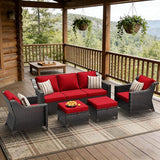 5 Pieces Patio Conversation Furniture Set - 1 Sofa, 2 Armchairs, 2 Ottomans - Photo 1
