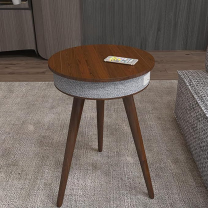 Louis Donné Smart End Table with Bluetooth Speakers, Round Side Table with Wireless Charger, Smart Coffee Table for Outdoor Pool Parties Patio Camping, 360 Degree Premium Sound (Walnut Color)
