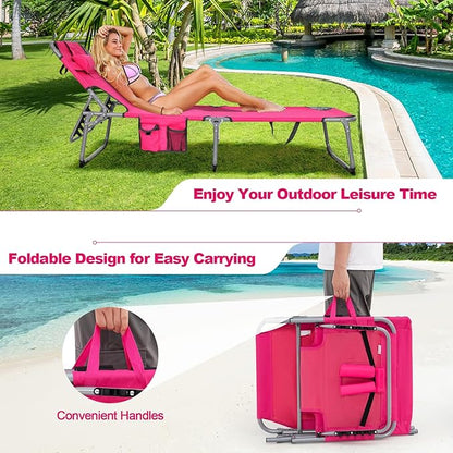 Tangkula Tanning Chair with Face Hole, Patio Folding Adjustable Reclining Beach Sunbathing Lounge Chair with Side Pocket, Portable Face Down Chaise Lounge for Outdoor Backyard Poolside (1)