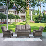HUMMUH Outdoor Furniture 4 Pieces Patio Furniture Set Wicker Outdoor Sectional Sofa with 2 Patio Chairs - Photo 1
