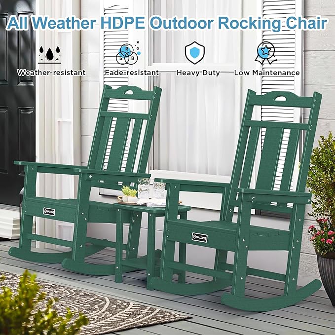 nalone Outdoor Rocking Chairs Set of 2, Oversized Porch Rocker Chair for Adult, All-Weather Resistant Patio Rocking Chair for Garden Lawn(Green)