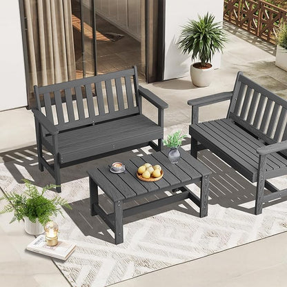 SERWALL Outdoor Coffee Table, HDPE Patio Coffee Table for Outside, Grey