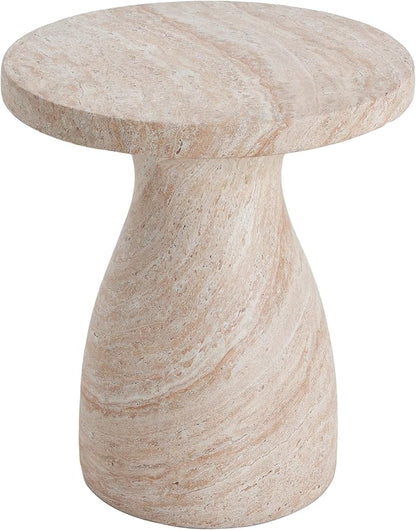 Christopher Knight Home Jayme 22.5" Indoor Outdoor Round Top Accent Side Table, Patio Decorative End Table, Lightweight Concrete Garden Stool for Patio Living Room Balcony & Garden Decor, Travertine