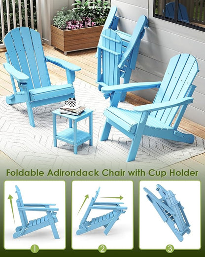 GREENVINES Folding-Adirondack-Chairs-Set-of-6 | HDPE Plastic | Fire Pit Chair | All Weather | Cup Holder | Arctic | for Deck Backyard Patio Outdoor Garden