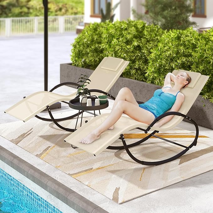 Giantex Outdoor Rocking Lounge Chairs of 2, Zero Gravity Rocking Chair with Removable Headrest - Photo 2