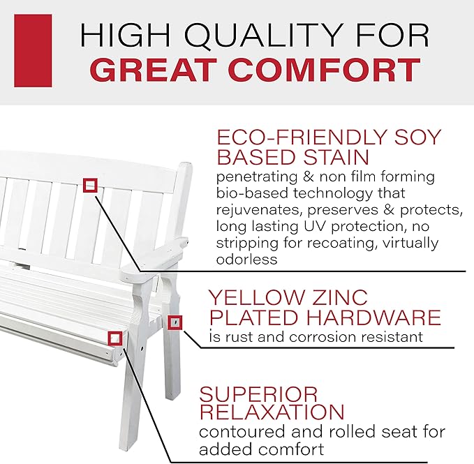 Amish Casual Outdoor Heavy Duty 800 LB Mission Pressure Treated Garden Bench(4 Foot, Semi-Solid White Stain)