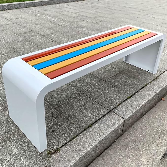 Metal Garden Bench, Patio Benches for Outdoors, Outside Backless Park Bench, 2-3 Seater Front Porch Benches, for Balcony, Park, Lounge(White,100cm/39.3in)