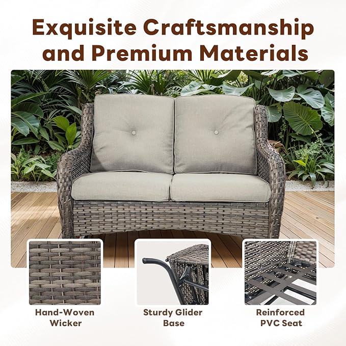 Belord Patio Furniture Set with Fire Pit Table, 8 Piece Wicker Outdoor Furniture Set - Photo 7