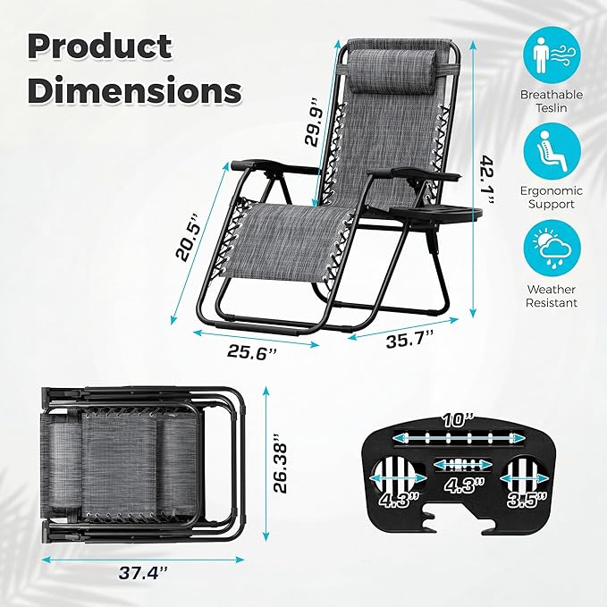 Homall Zero Gravity Chair Patio Folding Lawn Outdoor Lounge Reclining Chair with Cup Holder Pillows for Poolside - Photo 3