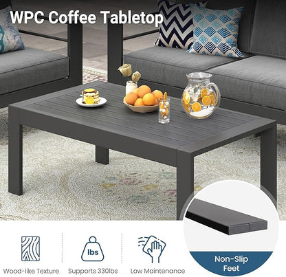 Solaste Aluminum Outdoor Patio Furniture Set, 5 Seats Patio Sectional Sofa with 5" Thick Cushion, Outdoor Patio Set with Coffee Table for Porch, Yard, Backyard, Deck, Grey
