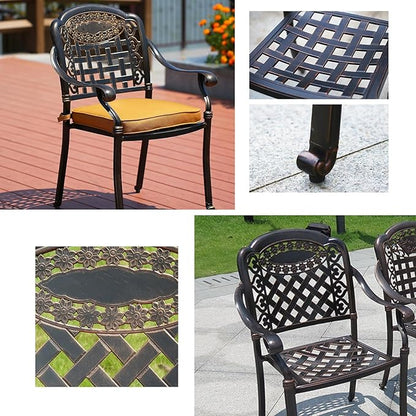 Outdoor Dining Chair Cast Aluminum Patio Chairs Set of 2 All-Weather Patio Dining Chair with Adjustable Feet for Backyard Garden (Slanted Grid Swivel Chair)