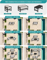 SERWALL Black HDPE Outdoor Loveseat with Khaki Cushions, All Weather Use Outdoor Loveseat Sofa - Photo 8