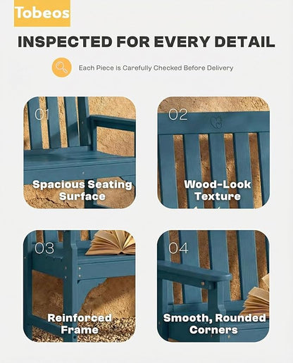 2-Person Outdoor Garden Bench, HDPE All-Weather Patio Bench with Backrest & Armrests, Heavy Duty Outdoor Seating for Porch, Backyard & Park, 660 lbs (Navy Blue, 1 Bench)