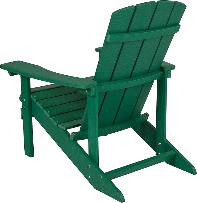 Flash Furniture Charlestown Poly Resin Adirondack Chair - Green - All Weather - Indoor/Outdoor - Set of 2 - Photo 5
