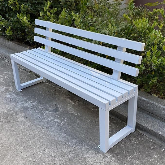 Outdoor Metal Garden Bench with Back,Heavy Duty Park Bench for Outside,Commercial Long Benches for Lawn, Backyard, Park, Patio, Porch(180cm/70.8", White)