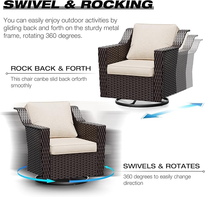 Joyside Wicker Patio Furniture Sets, 9 Pieces Upgraded Large Size Outdoor Furniture with 4 Swivel Rocking Patio Chairs - Photo 3
