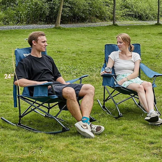Portal Outdoor Rocking Chair Camping Folding Portable Rocker with Cup Holder Side Pocket Carry Bag, Support 350LBS (Mesh Blue), 2 Pack