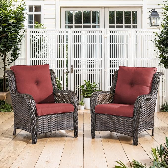 Belord Outdoor Wicker Furniture 5 Pieces Patio Furniture Set Patio Chairs with Ottomans and Side Table Conversation Set - Photo 9