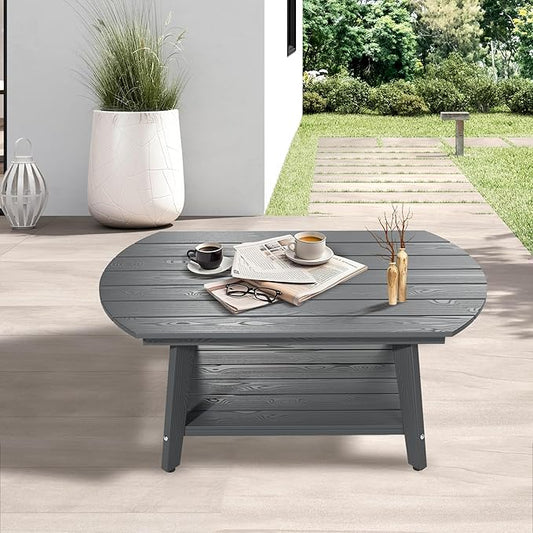 Coffee Table Rectangular Center with 2-Tier Open Storage Shelf 2-Tier Rustic Wood Desktop Easy Assembly Farmhouse Style, Suitable for Home Office Use. (Dark Gray)
