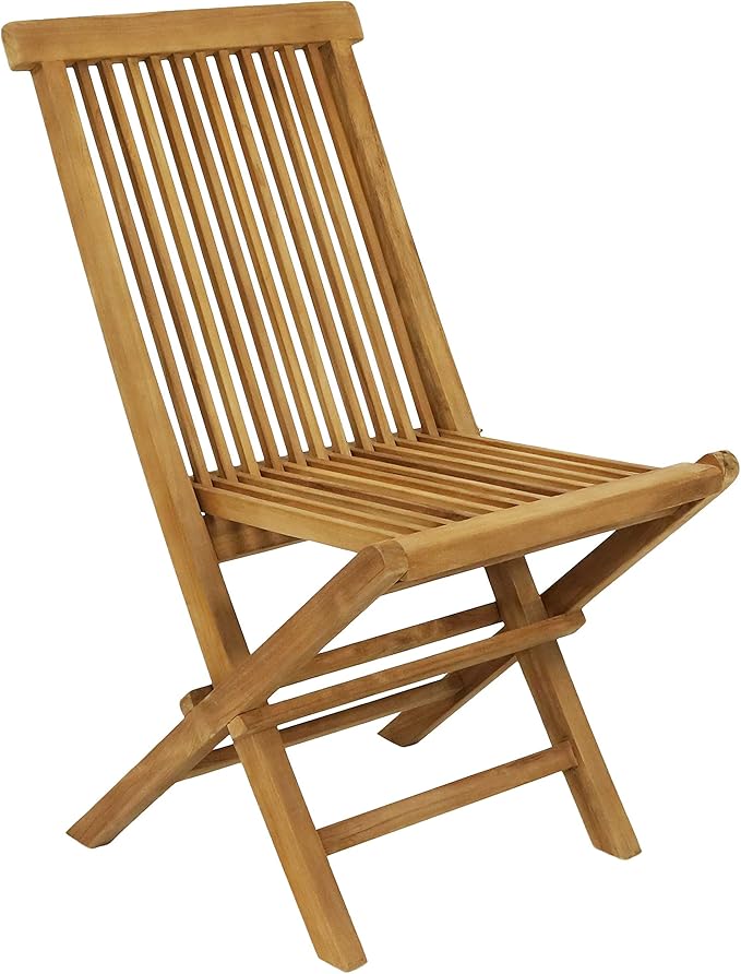 Sunnydaze Hyannis Solid Teak Wood Folding Chairs - Outdoor Wooden Patio Chairs - Foldable - Light Wood Stain Finished - Set of 2