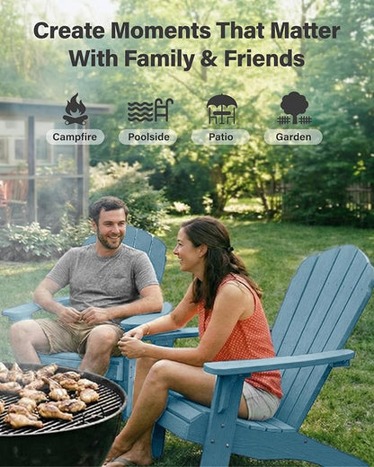 Oversized Plastic Adirondack Chair Set of 2 with Cup-Holder (Large Dual-Purpose), Weather Resistant, Poly Lumber Outdoor Chairs Duty Rating Widely Used in Patio, Lawn, Outside, Deck, Garden Chair-Blue