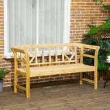 Outsunny Wooden Patio Bench, Outdoor Garden Bench with Backrest and Armrests - Photo 2