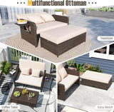 LDAILY Moccha Outdoor Daybed, Wicker Loveseat Sofa Set with 4-Postion Adjustable Backrest, Storage Ottoman, Cushions - Photo 7