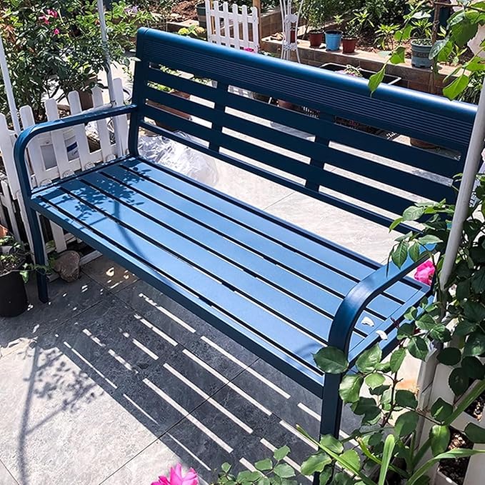 Garden Benches for Outdoors Rust Proof with Rounded Armrests Aluminum Alloy Outside Bench with 105° Wide Backrest Strong Load-Bearing Capacity for Porch, Deck, Park, Yard(Gray)